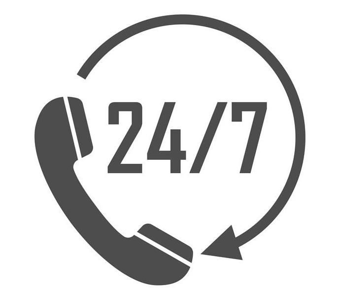 Graphic with 24/7 and a phone on it.